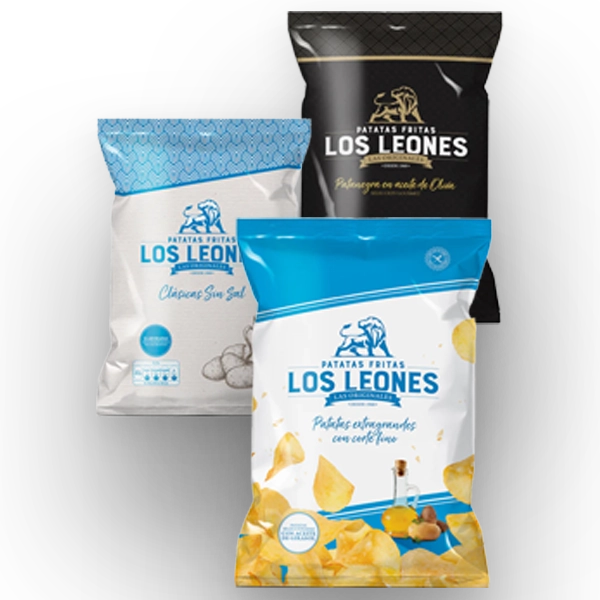 Patatas fritas Los Leones – tradicional, sin sal y Patanegra en aceite de oliva